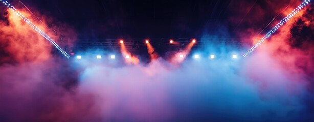 Obraz premium Striking stage scene filled with dramatic lights and smoke creating an enchanting atmosphere for performers