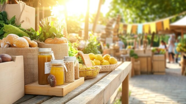 Countryside fair bustling with fresh produce and warm light Generative AI