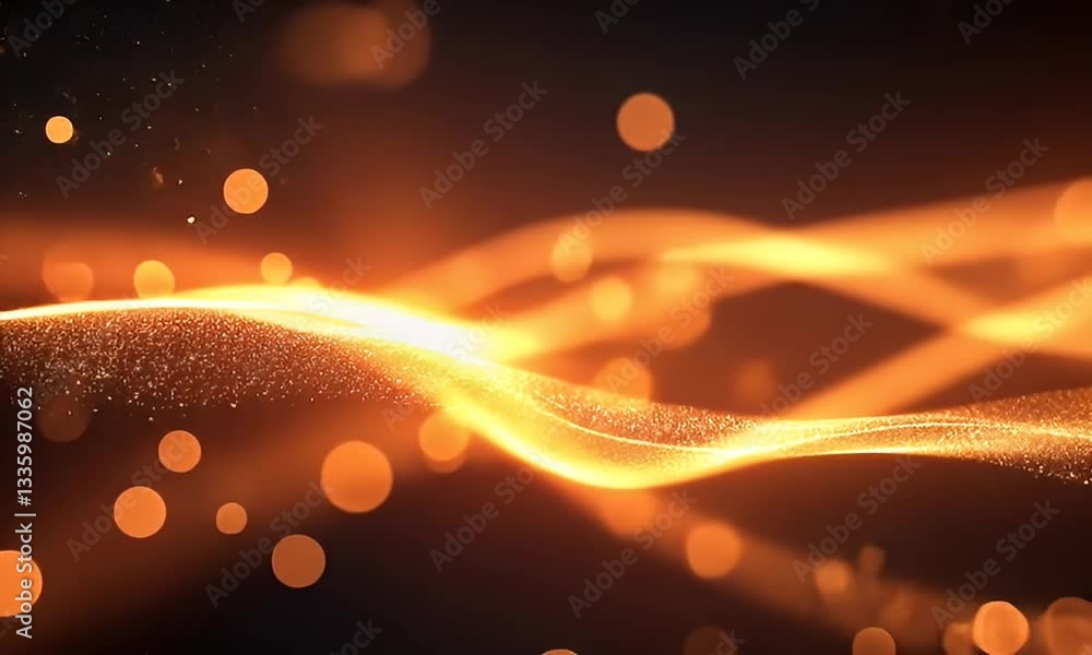 Poster a mesmerizing abstract image of glowing golden particles, creating a luminous cosmic display.