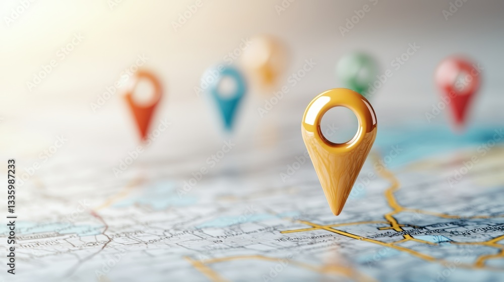 Poster location map pin marker a set of colorful location pin markers in various shapes and sizes, suitable