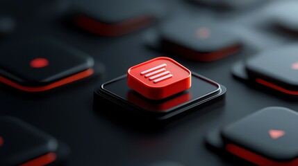 Vibrant red button on a smooth black surface, study in contrast and minimalism