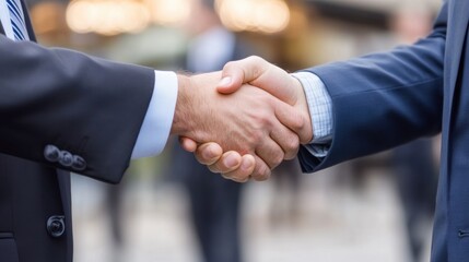 Business Professionals Shaking Hands in Outdoor Urban Setting