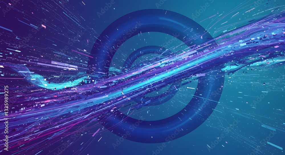 Poster digital abstract circle art: a vibrant and dynamic digital art piece that features a bold, circular 