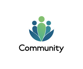 Community Logo Design Three People, Green, Blue, Growth