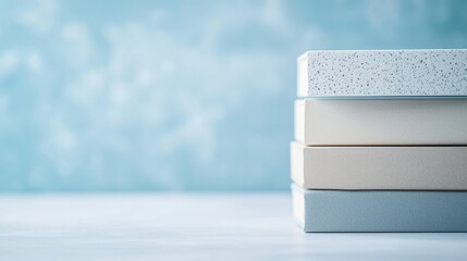 Minimalist Stack of Books A close up of a stack of books with muted colors and textured covers, adding a touch of sophistication and elegance.