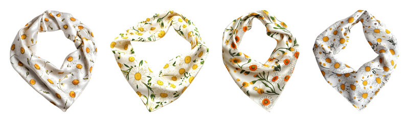 Set of Daisy Print Bandana, isolated on transparent background,