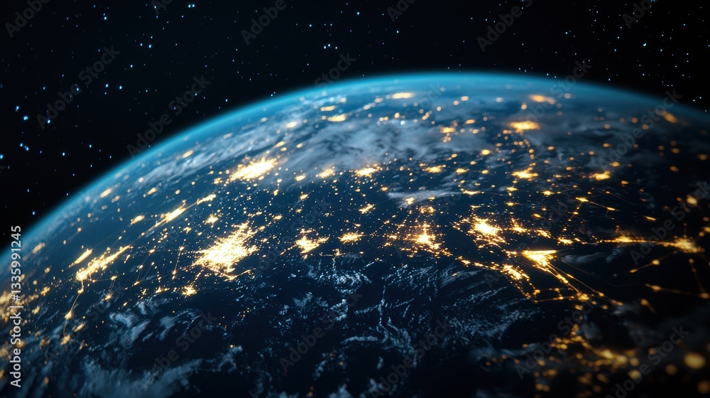 Poster globe cybersecurity and protection 3d rendering of earth with a digital shield protecting network co