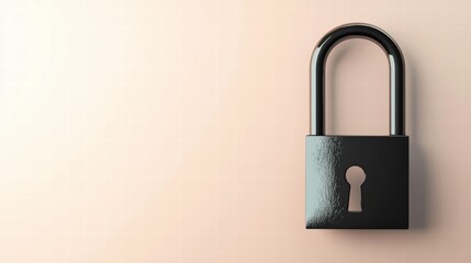 Fototapeta premium Black padlock securely fastened on vibrant pink wall symbolizing safety and protection concept