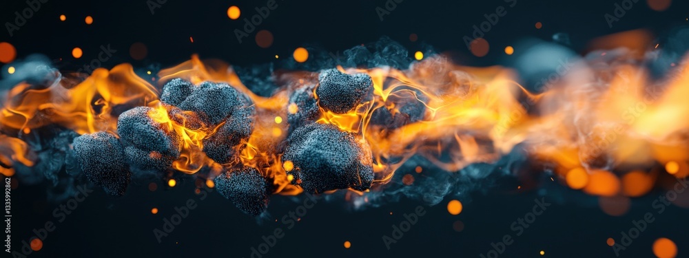 Poster flames interacting with wind to create dynamic abstract shapes.