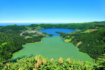 Lagoa das Sete Cidades, Lagoon of the Seven Cities, Sao Miguel Island, Azores, Acores, Portugal,...