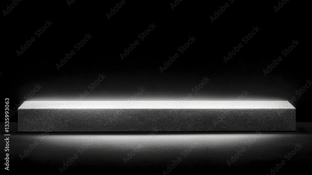 Poster a black and white image of a rectangular platform with a white light on top.