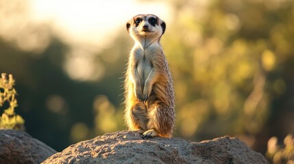 Fototapeta premium Meerkat on rock at sunrise