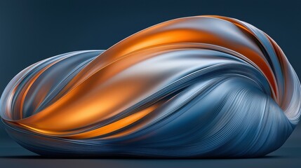 Abstract Art: A 3D rendering of a swirling, organic shape composed of metallic lines and glowing orange and blue hues.
