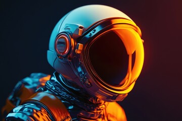A futuristic astronaut portrait is shown in vivid orange and blue lighting