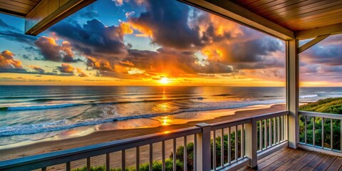 Naklejka premium Dramatic ocean sunrise view from veranda of private home in Melbourne Beach , landscape, scenery, landscape, scenery, ocean, sky