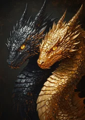 Two majestic fantasy dragons looking to the right side together © twilight mist