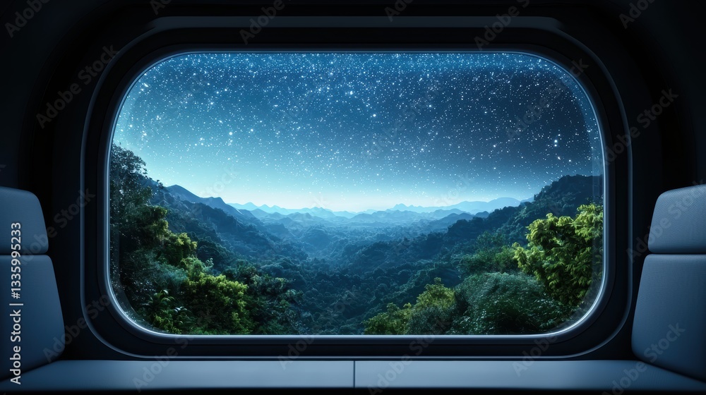 Poster train futuristic tunnel design passengers looking out the window of a hyperloop train as it travels 