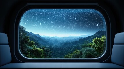 Naklejka premium Train Futuristic Tunnel Design Passengers looking out the window of a hyperloop train as it travels through a tunnel with holographic displays, showcasing futuristic entertainment and information
