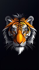 Pixel Art Tiger Portrait: Orange and Black Stripes on Dark Background
