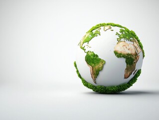 Pixelated Earth Globe Surrounded by Green Leaves on White Background