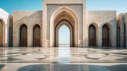 Fototapeta premium A grand islamic architecture building featuring several arches and doorways