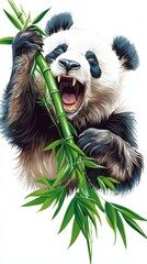 Playful Panda Eating Bamboo