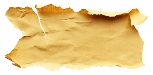Torn piece of yellow paper, isolated on transparent cutout background