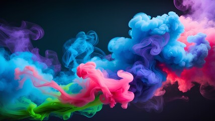 Fototapeta premium Colorful Abstract Smoke Isolated on Dark Background, Multicolored Smoke Background