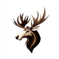 Profile of a Brown Moose Head with Large Antlers on White Background