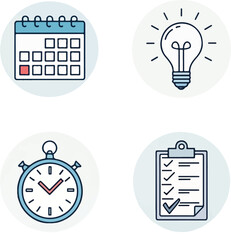 Productivity Concept Icon Set – Editable Stroke Vector Symbols for Efficiency