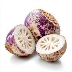 Purple and White Sliced Turnip on White Background