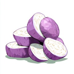 Purple Eggplant Slices on White Background
