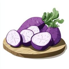 Purple Radishes Sliced on Wooden Board