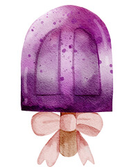 Watercolor Purple Popsicle with Ribbon - Cute Hand Painted Summer Ice Cream Illustration