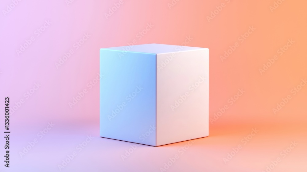 Poster a 3d rendering of a white cube with a blue top and bottom.