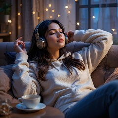 a woman listening to music
