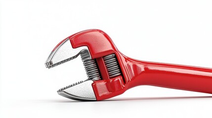 Red Adjustable Wrench on White Background