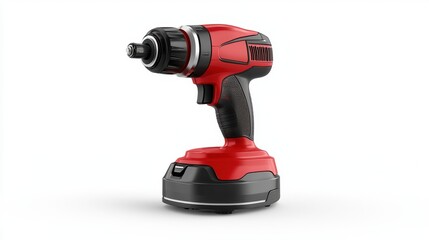 Red and Black Cordless Drill on White Background