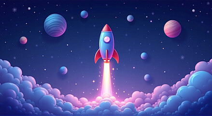 Naklejka premium rocket in space, space, rocket, spaceship, planet, moon, cartoon, star, vector, ship, sky, illustration, astronaut, ufo, stars, travel, galaxy, flying, fly, cosmos, night, universe, earth, science, sp