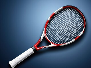 Red and White Tennis Racket on Blue Background