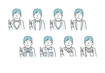 ジャケット、作業着、白衣を着た40から50代男性のシンプルな線画イラスト