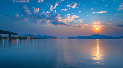 Fototapeta premium sunset over the lake
