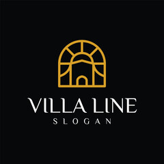 Minimalist villa logo with arched doorway. Simple, elegant design. Ideal for real estate, vacation rentals, or architecture brands. Clean vector.