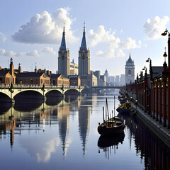 Fototapeta premium City view from across the river