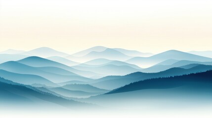 Obraz premium A serene landscape of rolling hills and mountains, with a soft, hazy glow.