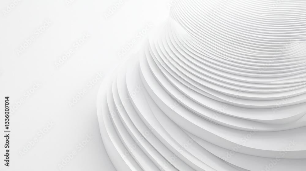 Poster a 3d rendering of a white, abstract structure with curved lines.