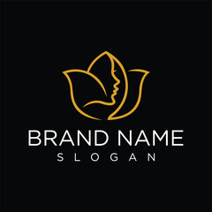 Obraz premium Minimalist lotus flower logo with a female face silhouette. Simple, elegant design. Ideal for beauty, spa, or wellness brands. Clean vector art.