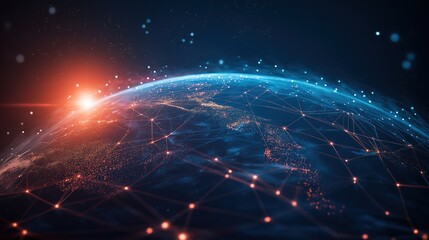 Glowing Earth with abstract network connections, symbolizing global connectivity and unity in a vast universe.