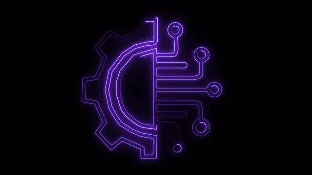 Digital transformation icon animation by purple coluor neon on black background.
