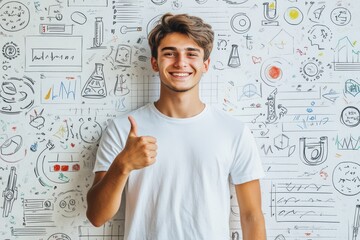 Happy Student Thumbs Up Science Background,, realistic photography background
